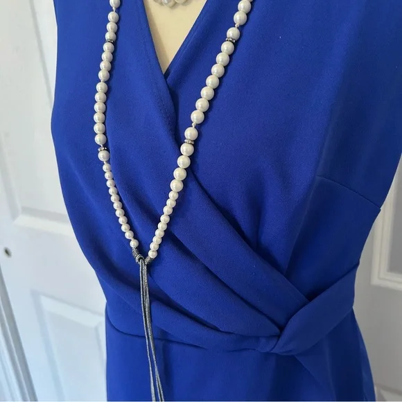 Royal Blue Sleeveless Wrap Dress - Picture 2 of 4